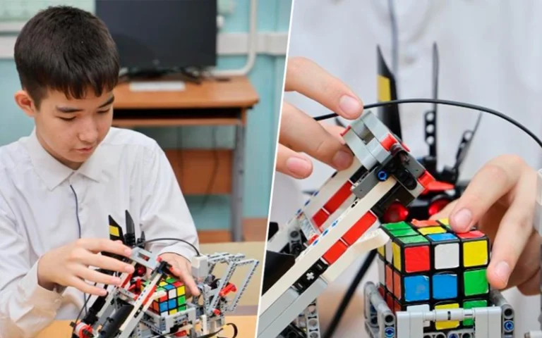 Школьник из Астаны сконструировал робота, решающего кубик Рубика за минуту